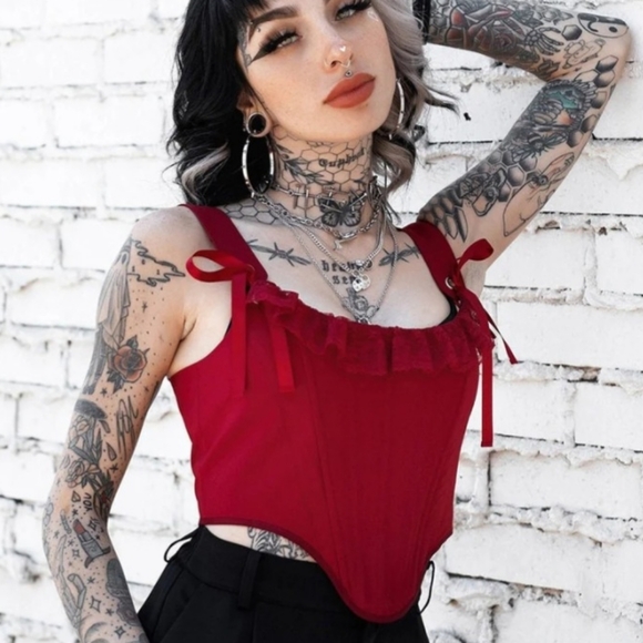 *NWT* Lively Ghosts Draconian Red Corset Top with Ribbon Details - Picture 10 of 16